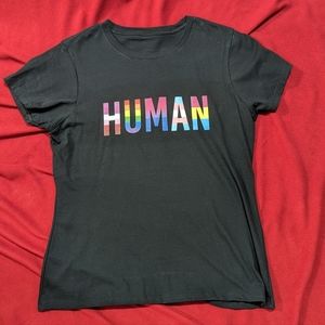T-shirt Tee Shirt HUMAN Pride Trans Rainbow Unbranded M Medium 100% Cotton Black
